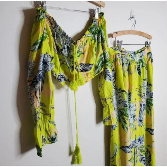 NWT Love + Harmony Cropped Top + Maxi Skirt both Size L neon yellow cropped tass - Picture 2 of 4